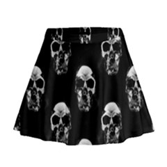 Black And White Skulls Mini Flare Skirt by SpinnyChairDesigns