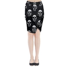 Black And White Skulls Midi Wrap Pencil Skirt by SpinnyChairDesigns