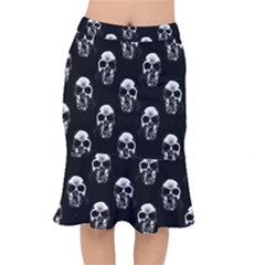 Black And White Skulls Short Mermaid Skirt by SpinnyChairDesigns