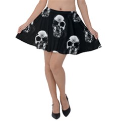 Black And White Skulls Velvet Skater Skirt by SpinnyChairDesigns