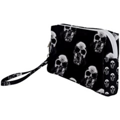 Black And White Skulls Wristlet Pouch Bag (small) by SpinnyChairDesigns