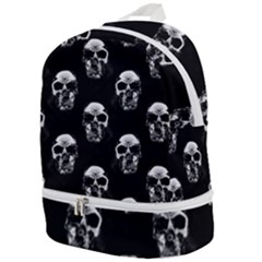 Black And White Skulls Zip Bottom Backpack by SpinnyChairDesigns