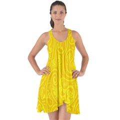 Bright Yellow Gold Paisley Pattern Show Some Back Chiffon Dress by SpinnyChairDesigns