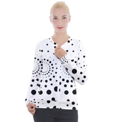 Abstract Black And White Polka Dots Casual Zip Up Jacket by SpinnyChairDesigns