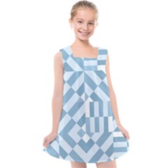 Truchet Tiles Blue White Kids  Cross Back Dress by SpinnyChairDesigns