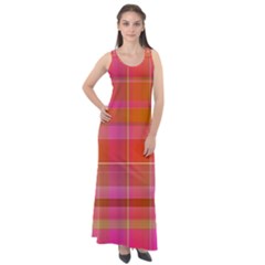 Pink Orange Madras Plaid Sleeveless Velour Maxi Dress by SpinnyChairDesigns