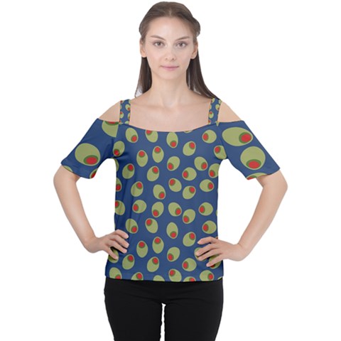 Green Olives With Pimentos Cutout Shoulder Tee by SpinnyChairDesigns