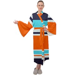 Tri Color Stripes Maxi Velour Kimono by tmsartbazaar