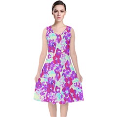 Spring Flowers Garden V-neck Midi Sleeveless Dress  by DinkovaArt