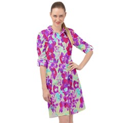 Spring Flowers Garden Long Sleeve Mini Shirt Dress by DinkovaArt