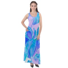 Ciclamen Flowers Blue Sleeveless Velour Maxi Dress by DinkovaArt