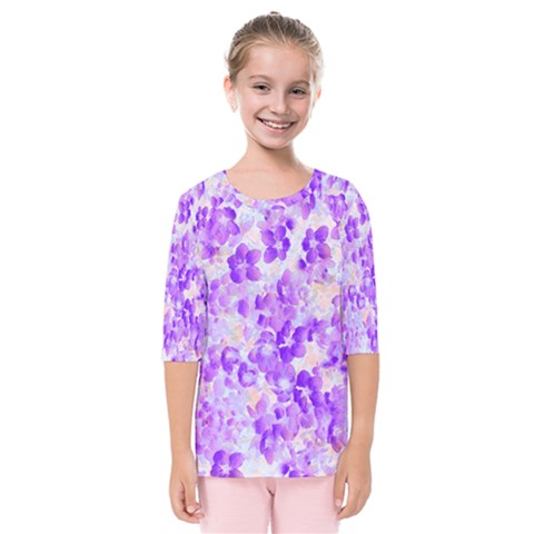 Purple Spring Flowers Kids  Quarter Sleeve Raglan Tee by DinkovaArt