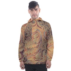 Terra Cotta Persian Orange Spirals Swirls Pattern Men s Front Pocket Pullover Windbreaker by SpinnyChairDesigns