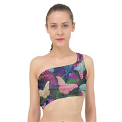 Butterfly Garden Art Spliced Up Bikini Top  by SpinnyChairDesigns