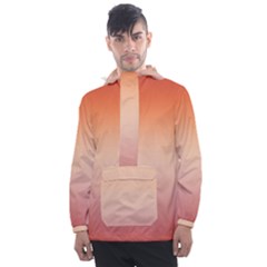 Vermilion Coral Sunset Gradient Ombre Men s Front Pocket Pullover Windbreaker by SpinnyChairDesigns