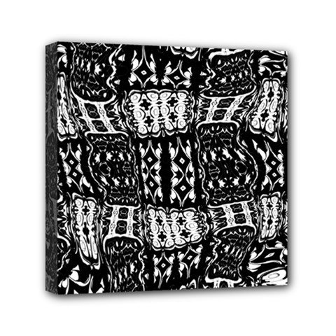 Abstract Black And White Stripes Checkered Pattern Mini Canvas 6  X 6  (stretched) by SpinnyChairDesigns