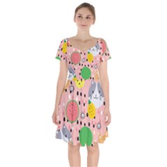 Cats And Fruits  Short Sleeve Bardot Dress by Sobalvarro