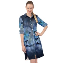 Astrology Zodiac Lion Long Sleeve Mini Shirt Dress by Mariart