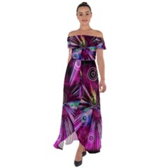 Fractal Circles Abstract Off Shoulder Open Front Chiffon Dress by HermanTelo