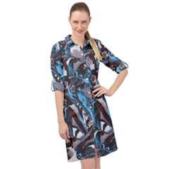 Marginata Flowers  Long Sleeve Mini Shirt Dress by DinkovaArt