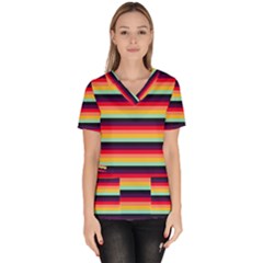 Contrast Rainbow Stripes Women s V-neck Scrub Top by tmsartbazaar