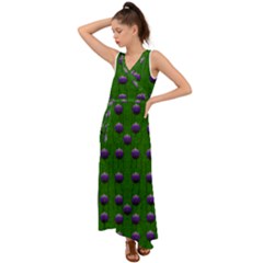 Power To The Big Flowers Festive V-neck Chiffon Maxi Dress by pepitasart