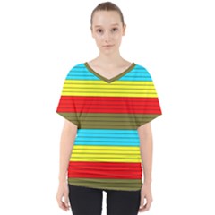 Multicolor With Black Lines V-neck Dolman Drape Top by tmsartbazaar