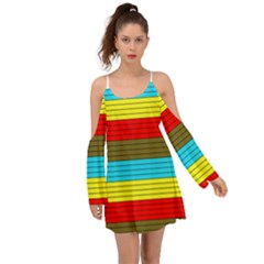 Multicolor With Black Lines Kimono Sleeves Boho Dress by tmsartbazaar