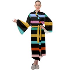 Colorful Mime Black Stripes Maxi Velour Kimono by tmsartbazaar