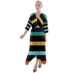 Colorful Mime Black Stripes Quarter Sleeve Wrap Front Maxi Dress by tmsartbazaar