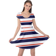 Red With Blue Stripes Cap Sleeve Dress by tmsartbazaar