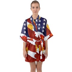 Flage Save Usa Corona Half Sleeve Satin Kimono  by HermanTelo