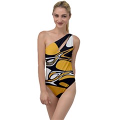 Black Yellow White Abstract Art To One Side Swimsuit by SpinnyChairDesigns