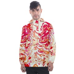 Red Orange Abstract Art Men s Front Pocket Pullover Windbreaker by SpinnyChairDesigns