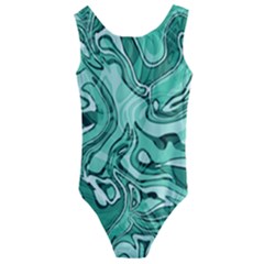 Biscay Green Swirls Kids  Cut-out Back One Piece Swimsuit by SpinnyChairDesigns