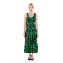 Leaf Forest And Blue Flowers In Peace Sleeveless Maxi Dress by pepitasart