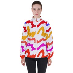 Multicolored Scribble Abstract Pattern Women s High Neck Windbreaker by dflcprintsclothing