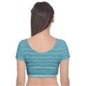 Boho Teal Stripes Velvet Short Sleeve Crop Top  View2