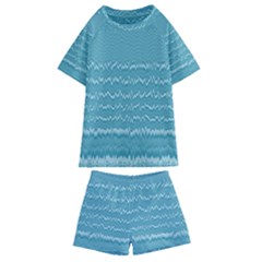 Boho Teal Stripes Kids  Swim Tee And Shorts Set by SpinnyChairDesigns