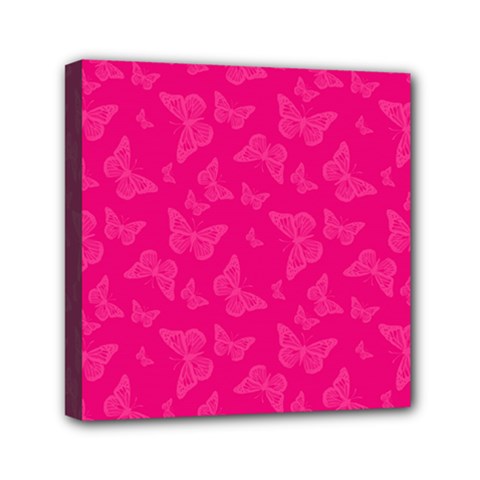 Magenta Pink Butterflies Pattern Mini Canvas 6  X 6  (stretched) by SpinnyChairDesigns