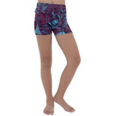 Boho Teal Wine Mosaic Kids  Lightweight Velour Yoga Shorts by SpinnyChairDesigns