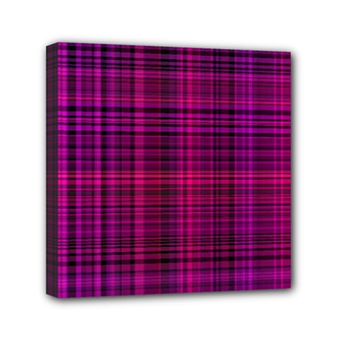 Fuchsia Madras Plaid Mini Canvas 6  X 6  (stretched) by SpinnyChairDesigns