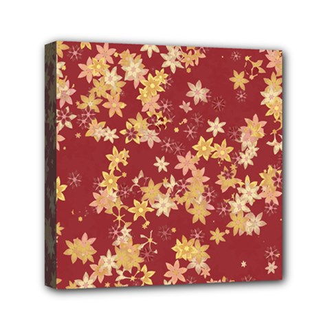 Gold And Tuscan Red Floral Print Mini Canvas 6  X 6  (stretched) by SpinnyChairDesigns