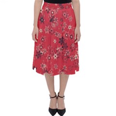 Red Wildflower Floral Print Classic Midi Skirt by SpinnyChairDesigns