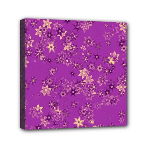 Gold Purple Floral Print Mini Canvas 6  X 6  (stretched) by SpinnyChairDesigns