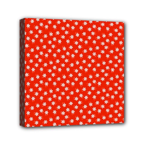 Red White Floral Print Mini Canvas 6  X 6  (stretched) by SpinnyChairDesigns