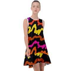 Multicolored Scribble Abstract Pattern Frill Swing Dress by dflcprintsclothing