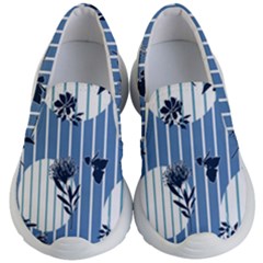 Stripes Blue White Kids Lightweight Slip Ons by designsbymallika