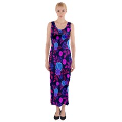 Backgroung Rose Purple Wallpaper Fitted Maxi Dress by HermanTelo