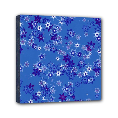 Cornflower Blue Floral Print Mini Canvas 6  X 6  (stretched) by SpinnyChairDesigns